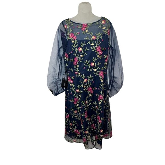 JS Collections Dress Evelyn Illusion Midi floral blue size 10 NEW - Picture 6 of 14